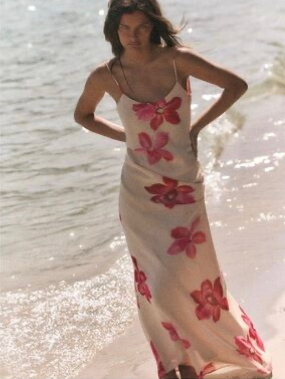 New Zara Draped Floral Midi Dress